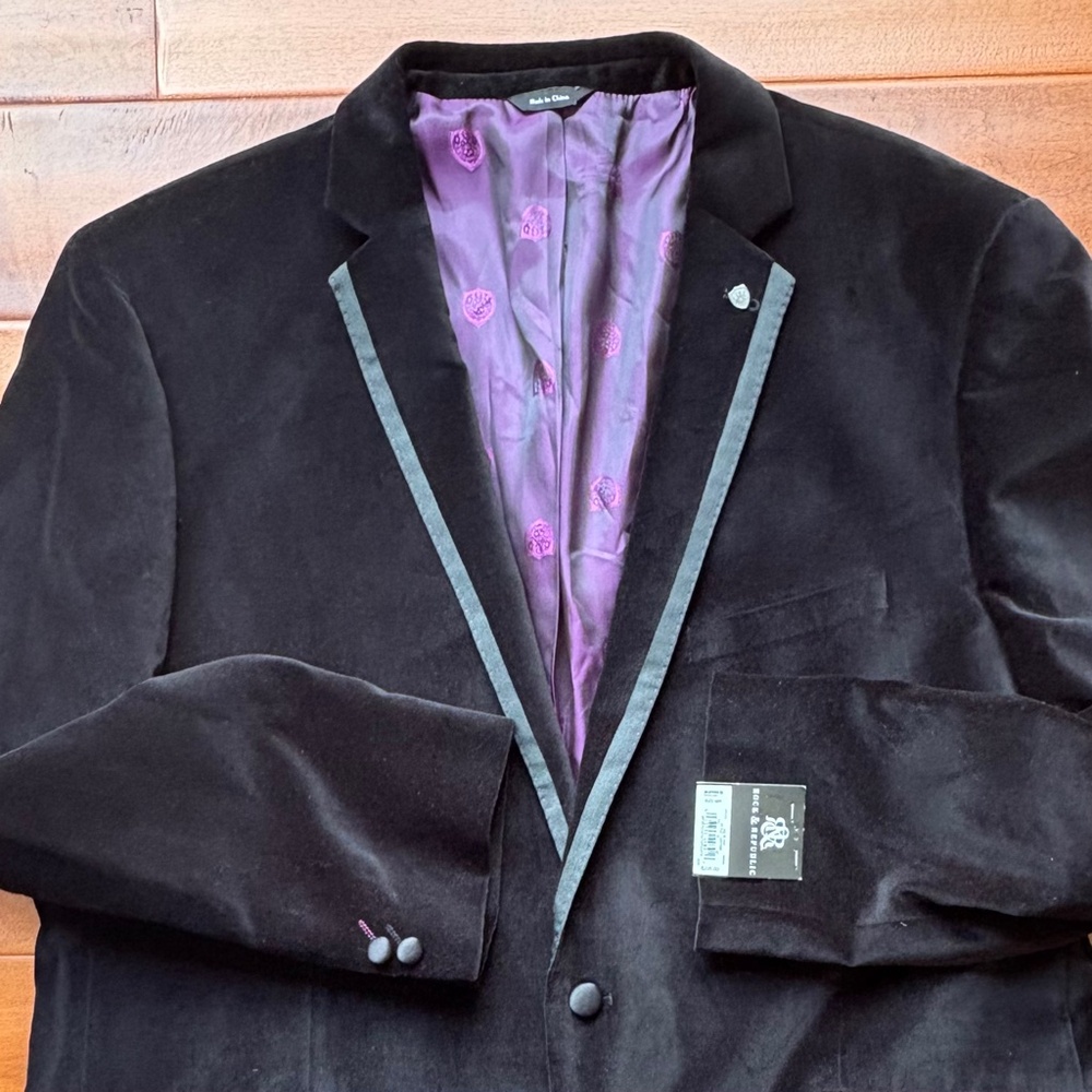 Rock & Republic Black‎ Velvet Suede Sport Coat Mens 48R - Picture 3 of 13